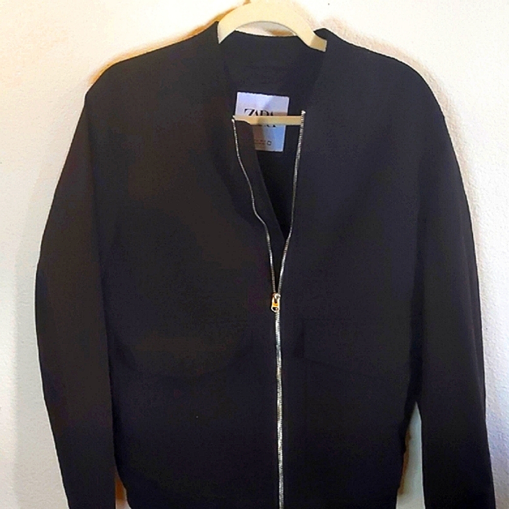Zara Black Zip-Up Jacket Urban Dark Goth Biker Slick M